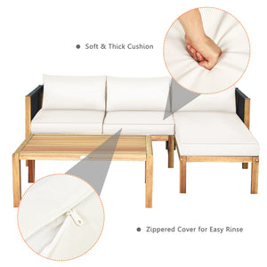 We commit to design a sofa set with elegant appearance to create a private corner. Â  Made of premium acacia wood  the frame is sturdy and durable for long time use. And it is stable with large weight capacity. The set comes with extra thick and high-resi