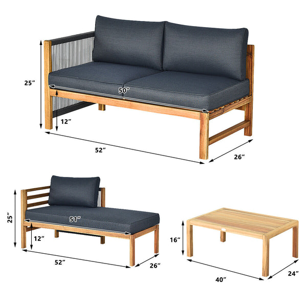 We commit to design a sofa set with elegant appearance to create a private corner. Â  Made of premium acacia wood  the frame is sturdy and durable for long time use. And it is stable with large weight capacity. The set comes with extra thick and high-resi