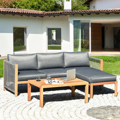 We commit to design a sofa set with elegant appearance to create a private corner. Â  Made of premium acacia wood  the frame is sturdy and durable for long time use. And it is stable with large weight capacity. The set comes with extra thick and high-resi