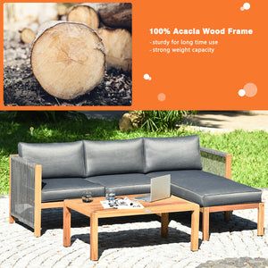 We commit to design a sofa set with elegant appearance to create a private corner. Â  Made of premium acacia wood  the frame is sturdy and durable for long time use. And it is stable with large weight capacity. The set comes with extra thick and high-resi
