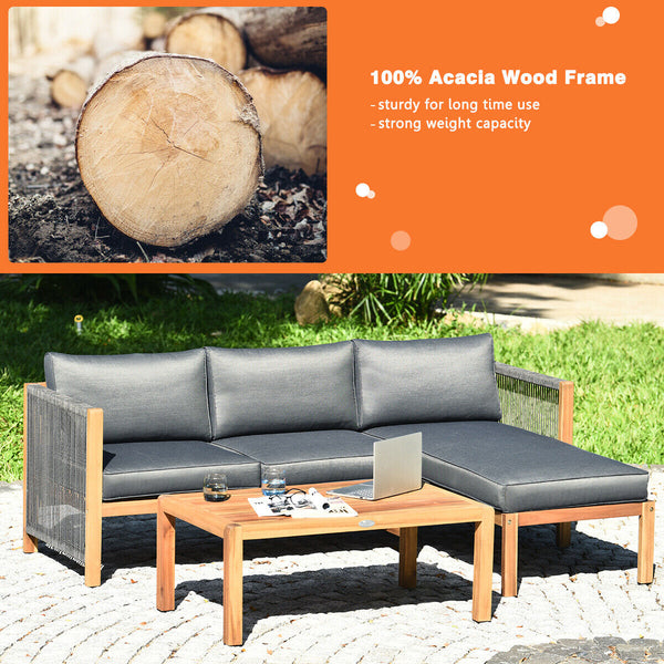 We commit to design a sofa set with elegant appearance to create a private corner. Â  Made of premium acacia wood  the frame is sturdy and durable for long time use. And it is stable with large weight capacity. The set comes with extra thick and high-resi
