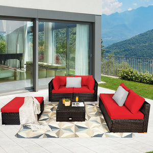 Package includes 2 Corner sofas 2 Armless sofas 1 Ottoman 1 Tempered glass table 5 Seat cushions 6 Back cushions and 1 User guide<br>Sturdy and solid steel frame ensures the sturdiness of the set<br>Tight and hand-woven rattan wraps the steel frame<br>Thi