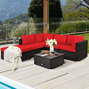 Package includes 2 Corner sofas 2 Armless sofas 1 Ottoman 1 Tempered glass table 5 Seat cushions 6 Back cushions and 1 User guide<br>Sturdy and solid steel frame ensures the sturdiness of the set<br>Tight and hand-woven rattan wraps the steel frame<br>Thi