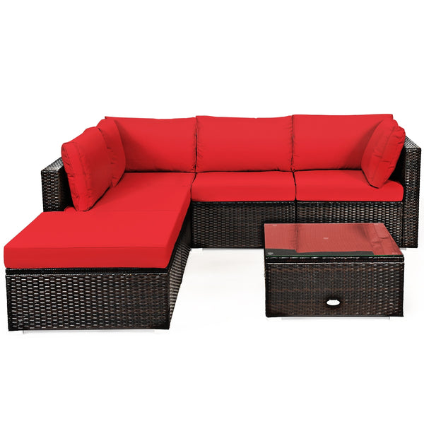 Package includes 2 Corner sofas 2 Armless sofas 1 Ottoman 1 Tempered glass table 5 Seat cushions 6 Back cushions and 1 User guide<br>Sturdy and solid steel frame ensures the sturdiness of the set<br>Tight and hand-woven rattan wraps the steel frame<br>Thi