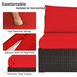 Package includes 2 Corner sofas 2 Armless sofas 1 Ottoman 1 Tempered glass table 5 Seat cushions 6 Back cushions and 1 User guide<br>Sturdy and solid steel frame ensures the sturdiness of the set<br>Tight and hand-woven rattan wraps the steel frame<br>Thi