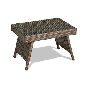 This brown gradient coffee table is made out of durable  weather-resistant resin and an open-weave material  which will not fray and can tolerate high summer temperatures. Â   Their contemporary design and ergonomic comfort are exactly the right combinati