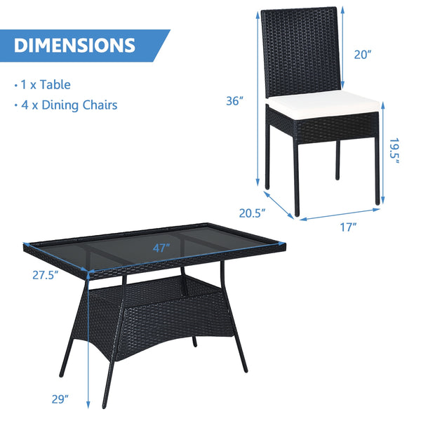 High-quality steel materials can ensure to last<br>Durable and weather-resistant PE rattan provides a long service life<br>The dining table with a tempered glass top provides spacious dining space<br>The cushions with hook and loop fasteners make you feel