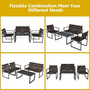 The patio conversation set is made of premium steel and durable polyester  which has a large load-bearing capacity and can be used for a long time. Â  The 4 pieces of patio furniture set will provide you and your family with a comfortable space for conver