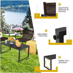 The patio conversation set is made of premium steel and durable polyester  which has a large load-bearing capacity and can be used for a long time. Â  The 4 pieces of patio furniture set will provide you and your family with a comfortable space for conver