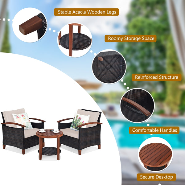 Made of tightly woven all-weather rattan to ensure durability<br>Acacia wood frame and thickened legs provide powerful support<br>The space-saving table can be used as an end table  side table  or coffee table<br>Thick cushions filled with premium sponge 