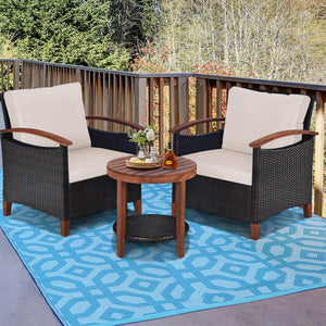 Made of tightly woven all-weather rattan to ensure durability<br>Acacia wood frame and thickened legs provide powerful support<br>The space-saving table can be used as an end table  side table  or coffee table<br>Thick cushions filled with premium sponge 