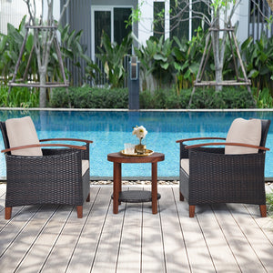Made of tightly woven all-weather rattan to ensure durability<br>Acacia wood frame and thickened legs provide powerful support<br>The space-saving table can be used as an end table  side table  or coffee table<br>Thick cushions filled with premium sponge 