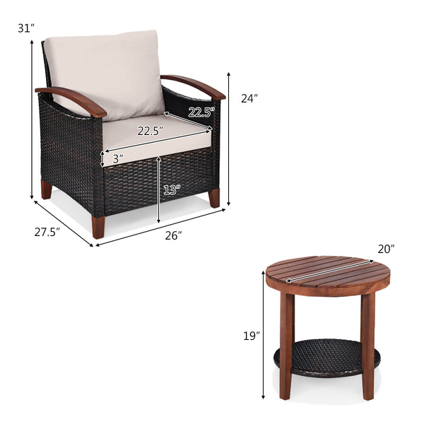 Made of tightly woven all-weather rattan to ensure durability<br>Acacia wood frame and thickened legs provide powerful support<br>The space-saving table can be used as an end table  side table  or coffee table<br>Thick cushions filled with premium sponge 