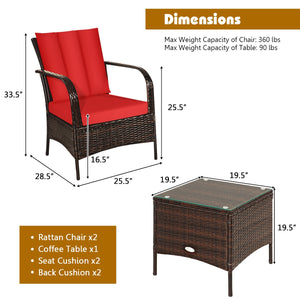 Durable and sturdy rattan and steel materials for long service time<br>The thick sponged cushion is soft and the cover is washable<br>Weatherproof materials ensure the furniture set is placed outside all year round<br>The coffee table has a tempered glass