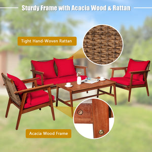 Including 2 x Single sofa  1 x Loveseat  1 x Coffee table  4 x Seat cushion  4 x Back cushion  1 x User guide<br>Hand-woven rattan is breathable and comfortable<br>Thick and soft cushions will provide you excellent comfort<br>Cover with the zipper of the 