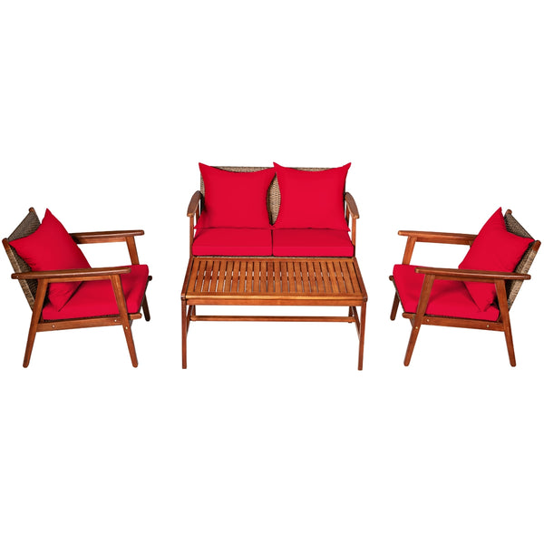 Including 2 x Single sofa  1 x Loveseat  1 x Coffee table  4 x Seat cushion  4 x Back cushion  1 x User guide<br>Hand-woven rattan is breathable and comfortable<br>Thick and soft cushions will provide you excellent comfort<br>Cover with the zipper of the 