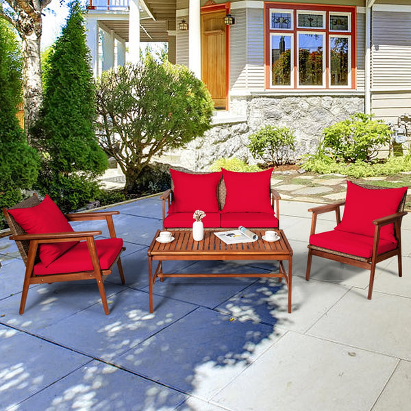 Including 2 x Single sofa  1 x Loveseat  1 x Coffee table  4 x Seat cushion  4 x Back cushion  1 x User guide<br>Hand-woven rattan is breathable and comfortable<br>Thick and soft cushions will provide you excellent comfort<br>Cover with the zipper of the 