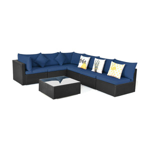 Free combination of sectional sofa as per your needs<br>Solid structure with L shape aluminum feet<br>Exquisite PE wicker frame adds unique charm<br>Comfortable sofa set with thick cushions and soft pillows<br>The cover of seat cushion is removable and wa