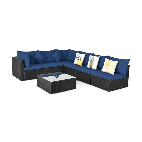 Free combination of sectional sofa as per your needs<br>Solid structure with L shape aluminum feet<br>Exquisite PE wicker frame adds unique charm<br>Comfortable sofa set with thick cushions and soft pillows<br>The cover of seat cushion is removable and wa