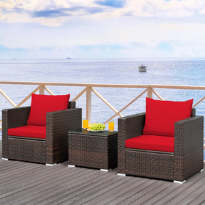Made of sturdy steel and premium rattan  the sofa set is sturdy and durable which can be used for a long time. Â  Comes with a tempered glass top table  not only can you place some drinks or snacks on the hard tabletop to take conveniently but also some d