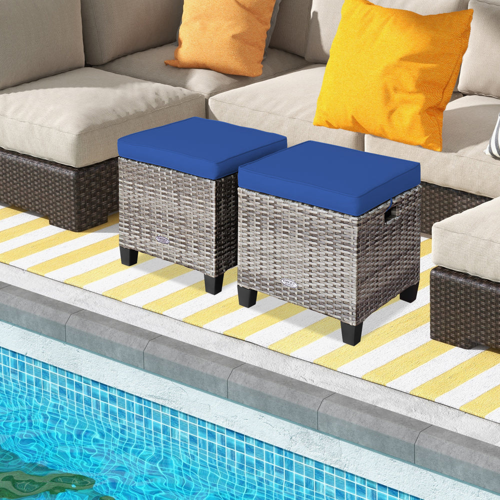 Â Can be used as additional seats with comfortable seat cushions<br>Â Ropes for keeping seat cushions with ottomans tightly<br>Â Serves as footstools for combining with other outdoor furniture<br>Â Waterproof and removable cushion covers for easy maintena