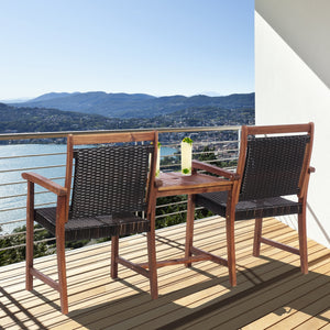 Acacia wood structure with PE wicker for extended service time <br>Rattan seats and backrests are more comfortable to use during the hot summer <br>An integral middle table with an umbrella hole for inserting parasol (not included) <br>Table maximum weigh