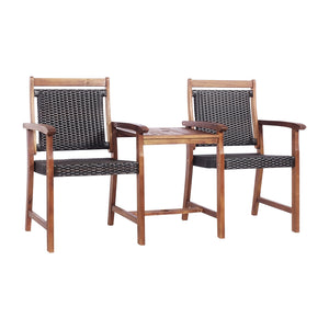 Acacia wood structure with PE wicker for extended service time <br>Rattan seats and backrests are more comfortable to use during the hot summer <br>An integral middle table with an umbrella hole for inserting parasol (not included) <br>Table maximum weigh