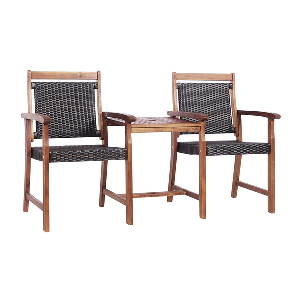 Acacia wood structure with PE wicker for extended service time <br>Rattan seats and backrests are more comfortable to use during the hot summer <br>An integral middle table with an umbrella hole for inserting parasol (not included) <br>Table maximum weigh