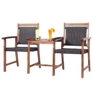 Acacia wood structure with PE wicker for extended service time <br>Rattan seats and backrests are more comfortable to use during the hot summer <br>An integral middle table with an umbrella hole for inserting parasol (not included) <br>Table maximum weigh