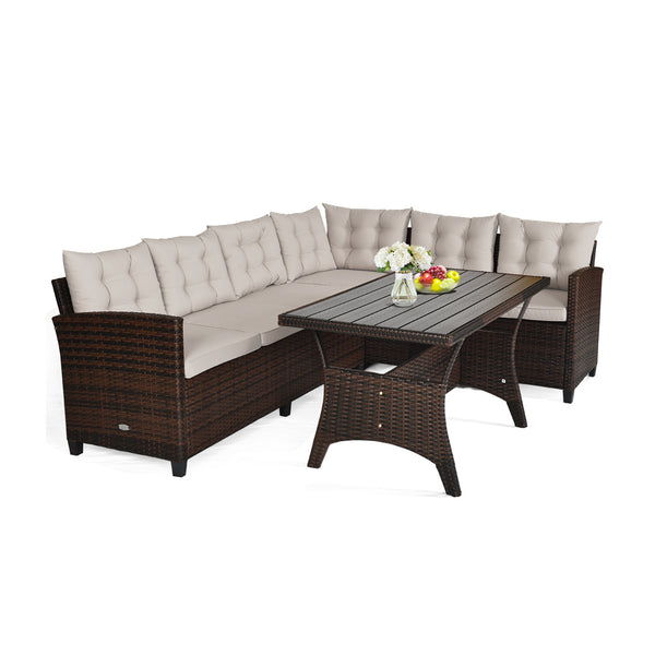 This sofa set provides you with the most comfortable casual experience! Â  The sturdy steel frame makes this set strong enough to be your long-term choice. Exquisite rattan with strong toughness will also give you a good touch. The soft sponge cushion can