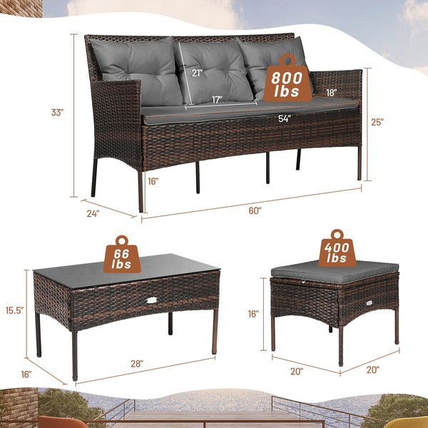 Sturdy steel frame ensures strong weight capacity <br>Premium rattan with all-weather resistance for long-time use <br>Cozy seat with high backrest and soft armrest offers comfort <br>High density cushion with removable cover makes maintenance easier <br>