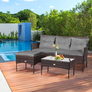 Sturdy steel frame ensures strong weight capacity <br>Premium rattan with all-weather resistance for long-time use <br>Cozy seat with high backrest and soft armrest offers comfort <br>High density cushion with removable cover makes maintenance easier <br>