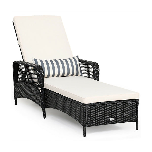 6-Gear adjustable backrest meets various sitting needs<br>Thick padded cushion and lumbar pillow for a comfortable experience<br>Weather-resistant PE wicker rattan chairs for indoor and outdoor use<br>Non-slip and anti-scratch foot pads ensure safe using 