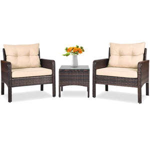 Made of high-quality PE rattan with strong toughness  it is not easy to break<br>Sturdy metal frame structure with superior load-bearing performance<br>A soft sponge filled cushions  comfortable and breathable<br>The thick tempered glass tabletop is sturd