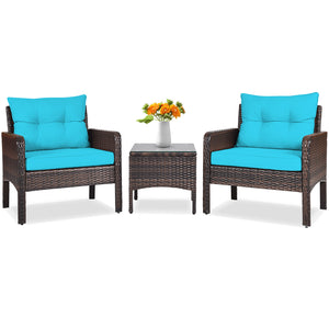 Made of high-quality PE rattan with strong toughness  it is not easy to break<br>Sturdy metal frame structure with superior load-bearing performance<br>A soft sponge filled cushions  comfortable and breathable<br>The thick tempered glass tabletop is sturd