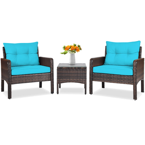 Made of high-quality PE rattan with strong toughness  it is not easy to break<br>Sturdy metal frame structure with superior load-bearing performance<br>A soft sponge filled cushions  comfortable and breathable<br>The thick tempered glass tabletop is sturd