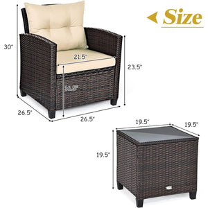 The strong and sturdy steel frame ensures the sturdiness of the set<br>Hand-woven rattan can withstand moderate rain or wind in outdoor<br>A wide armrest in suitable height is good for supporting and relaxing your arm<br>Thick and soft cushion with a high
