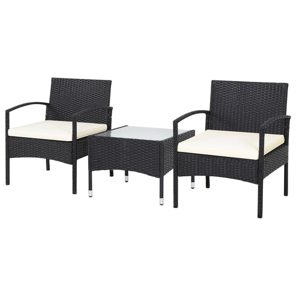 Durable and sturdy rattan and steel materials for long service time <br>Thick sponged cushion is soft and the cover is washable <br>Weatherproof materials ensure the furniture set is placed outside all year around <br>The coffee table has a tempered glass
