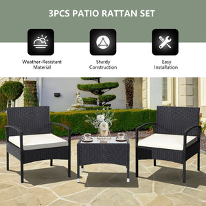 Durable and sturdy rattan and steel materials for long service time <br>Thick sponged cushion is soft and the cover is washable <br>Weatherproof materials ensure the furniture set is placed outside all year around <br>The coffee table has a tempered glass