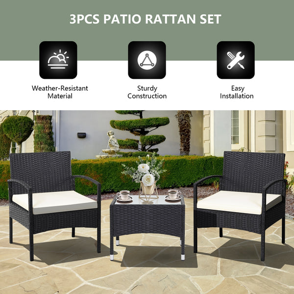 Durable and sturdy rattan and steel materials for long service time <br>Thick sponged cushion is soft and the cover is washable <br>Weatherproof materials ensure the furniture set is placed outside all year around <br>The coffee table has a tempered glass
