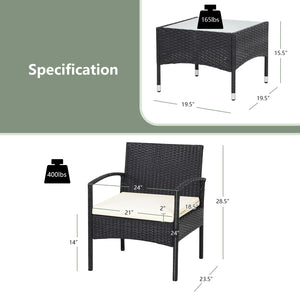Durable and sturdy rattan and steel materials for long service time <br>Thick sponged cushion is soft and the cover is washable <br>Weatherproof materials ensure the furniture set is placed outside all year around <br>The coffee table has a tempered glass
