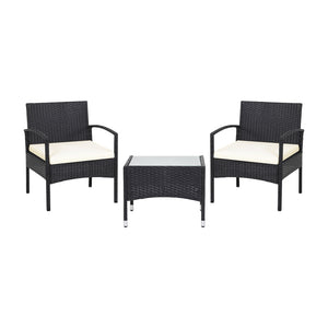 Durable and sturdy rattan and steel materials for long service time <br>Thick sponged cushion is soft and the cover is washable <br>Weatherproof materials ensure the furniture set is placed outside all year around <br>The coffee table has a tempered glass
