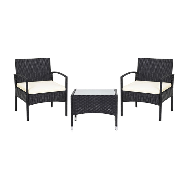 Durable and sturdy rattan and steel materials for long service time <br>Thick sponged cushion is soft and the cover is washable <br>Weatherproof materials ensure the furniture set is placed outside all year around <br>The coffee table has a tempered glass