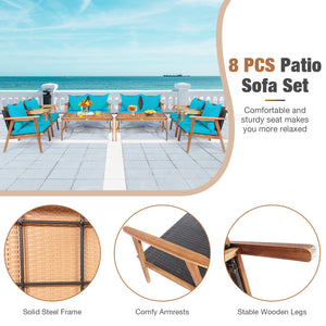 Including 2 x Single sofa  1 x Loveseat  1 x Coffee table  4 x Seat cushion  4 x Back cushion  1 x User guide<br>Hand-woven rattan is breathable and comfortable<br>Thick and soft cushions will provide you excellent comfort<br>Cover with the zipper of the 