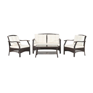 Are you looking for a comfortable sofa set for your outdoor leisure time? If so  this 4-piece patio furniture set will be a perfect choice for you. Â  High-quality PE rattan and sturdy steel frame feature outstanding sturdiness and durability  which can s