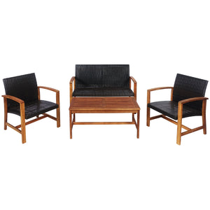Shipped in 2 separate boxes  may arrive on different days <br>Solid acacia wood and heavy-duty steel frame for strong stability <br>Ensure durability for outdoor use with weather-resistant mix of brown PE rattan <br>Ergonomic backrest and slightly curved 