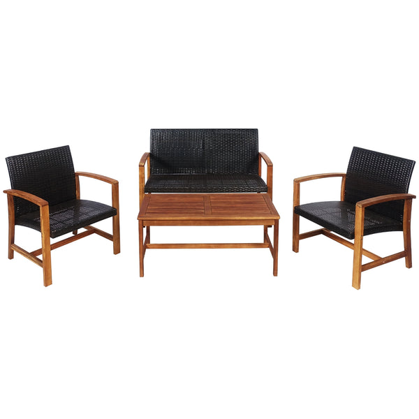 Shipped in 2 separate boxes  may arrive on different days <br>Solid acacia wood and heavy-duty steel frame for strong stability <br>Ensure durability for outdoor use with weather-resistant mix of brown PE rattan <br>Ergonomic backrest and slightly curved 