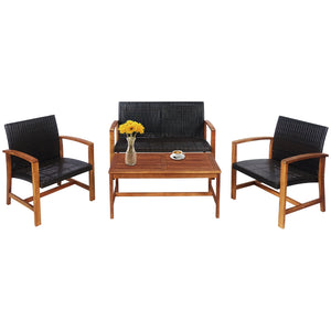 Shipped in 2 separate boxes  may arrive on different days <br>Solid acacia wood and heavy-duty steel frame for strong stability <br>Ensure durability for outdoor use with weather-resistant mix of brown PE rattan <br>Ergonomic backrest and slightly curved 