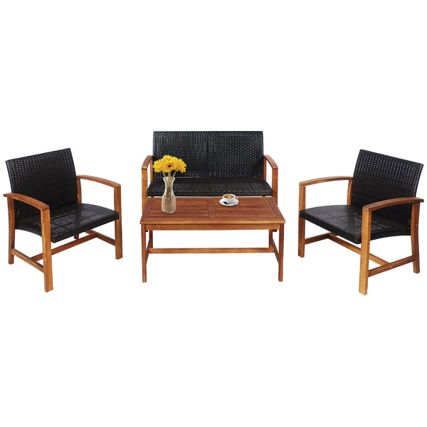 Shipped in 2 separate boxes  may arrive on different days <br>Solid acacia wood and heavy-duty steel frame for strong stability <br>Ensure durability for outdoor use with weather-resistant mix of brown PE rattan <br>Ergonomic backrest and slightly curved 