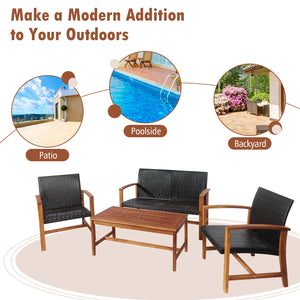 Shipped in 2 separate boxes  may arrive on different days <br>Solid acacia wood and heavy-duty steel frame for strong stability <br>Ensure durability for outdoor use with weather-resistant mix of brown PE rattan <br>Ergonomic backrest and slightly curved 